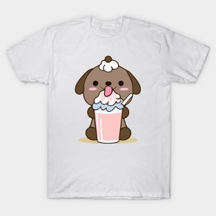 Kawaii Cute Dog With Milkshake T-Shirt